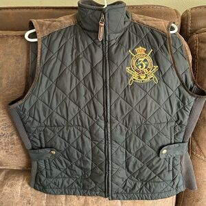 Ralph Lauren Black Quilted Vest with Suede Shoulders and Trim XL